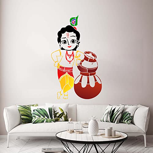Image of Kayra Decor Stencil for Wall Painting - Krishna Lord Design Pack of 1, 24 inch x 40 inch - (KDS36019)