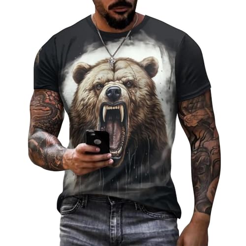 YOUOUSI Camiseta Transpirable Deportiva Informal de Manga Corta para Hombre y Mujer, Ropa de Calle Harajuku a la Moda en 3D con diseño de Oso Salvaje y Vida Silvestre