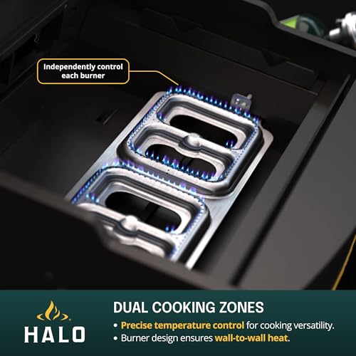 Image of HALO Elite1B Outdoor Griddle | 2 Cooking Zones | 284sq. In. (21″ x 13.53″) Wind-Proof Cooking Surface | Portable Flat Top for Camping, Tailgates, and Patios | Propane Gas Grill | HZ-1007-ANA