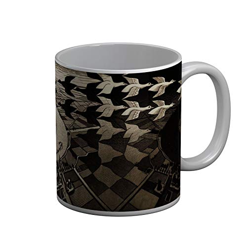 Stampato in Francia Escher Litografia - Tazza, motivo: uccellini, colore: nero e bianco