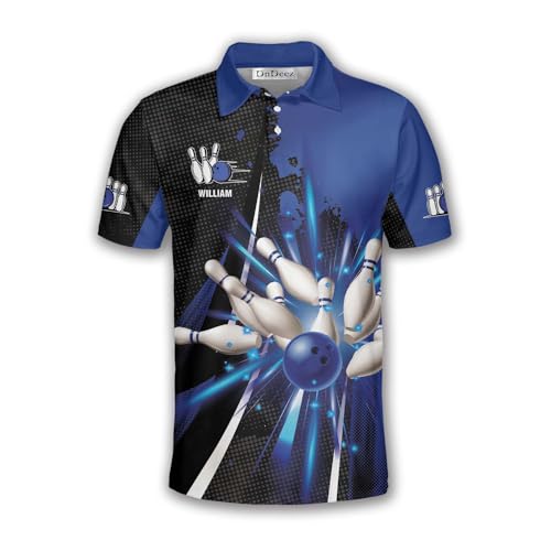 DnDeez Custom Bowling Shirts for Men, Bowling Jerseys Unisex Team Polo Striker, Large Blue