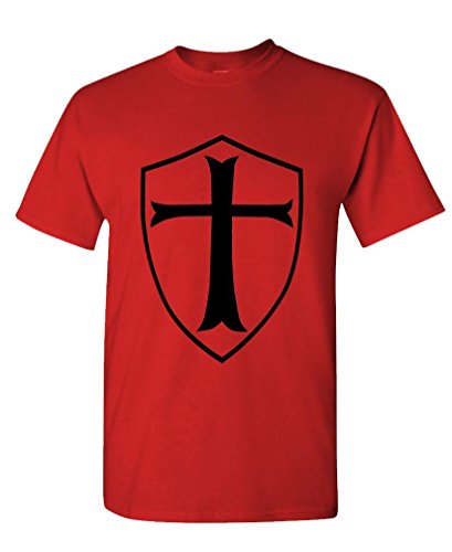 Templar Shield Christian Knight Order - Mens Cotton T-Shirt, 2XL, Red