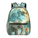 Plistiz Elephant Backpack Gifts for Girls Boys Kids Teens, Travel Backpacks Laptop Rucksack, Bookbag, Elephant & Fairy Moonlit Back Pack Accessories Bags for School, Work, Outdoor Adventures