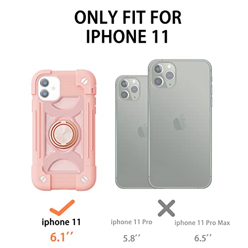 Image of MARKILL Compatible with iPhone with Built-in 360Rotating Ring Stand, Military Grade Drop Protection Full Body Rugged Heavy Duty Case Durable Cover (Pink, iPhone 11 6.1 inch)