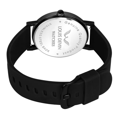 Image of LOUIS DEVIN Silicone Strap Analog Wrist Watch for Men and Women (Green /Brown /Blue /Black) | Set of 2 Wrist Watches | Couple Watches | LDCM-BK092-ST