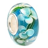 Queenberry Blue Hawaii Flower Glass Bead Sterling Silver Core For European Charm Bracelets