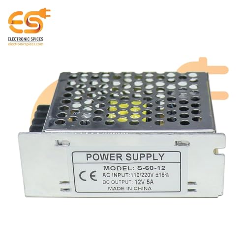 Image of Electronic Spices 12V 5A 60W SMPS Power Supply S-60-12 | AC to DC Adapter | Ideal for DIY Projects, Home & Commercial Lighting