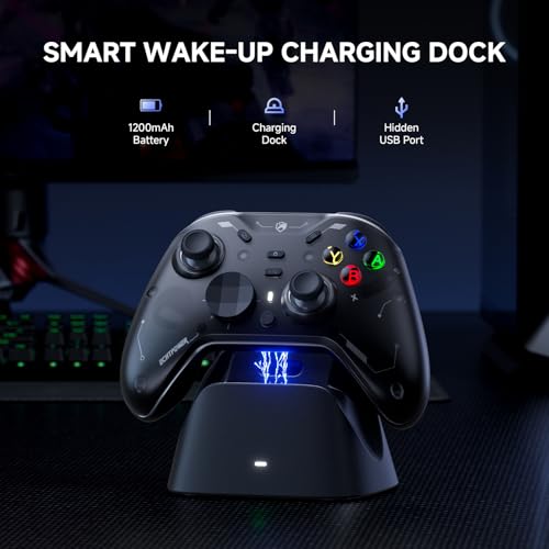 Image of ECHTPower Wireless Game Controller for PC /Switch /Android /iOS, PC Gaming Controller with TMR Hall Joysticks /Dual Trigger, 4-Motor Vibration, ABXY Swap, Turbo /Back Buttons /1200mAh