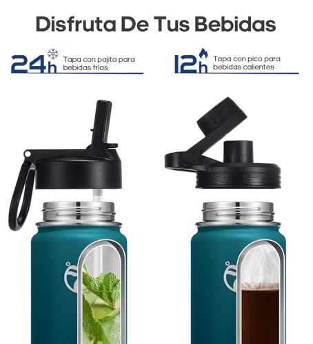 HydroPal Edelstahl Trinkflasche - 500/750ml/ 1L/1.2L/1.9L, BPA-Frei, Kohlensäure geeignet, Isolierte flasche mit Strohhalm & 2 Deckel 3