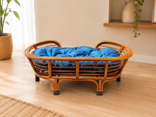 Image of CANE CRAFTS Wooden Bamboo Dog Bed Cane Pet Bed for Dogs and Cats with Foam with Cushion
