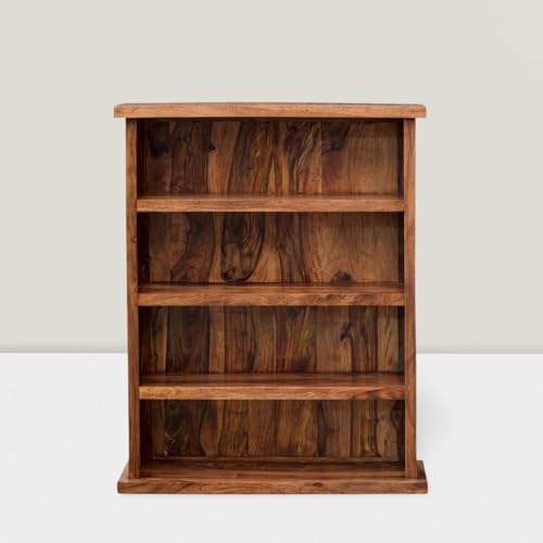Image of ANGEL FURNITURE Solid Sheesham Wood Storage Bookshelf Medium Size, Honey Finish, 80x23x100CM