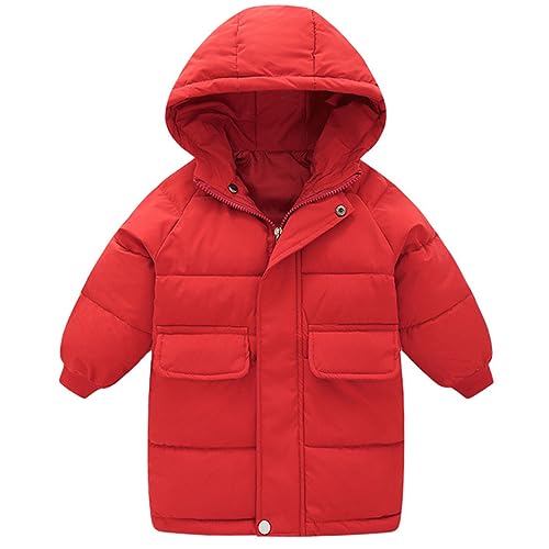 Boys Girls Winter Warm Windproof Padded Warm Coat Zipper Middle Long Hooded Puffer Down Jacket Snowsuit