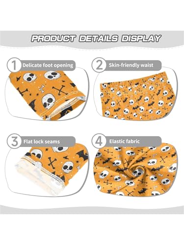 ZZKKO Girls Leggings Orange Halloween and Skeleton Bat Toddler Girls Clothes Toddler Comfortable Bottoms Girl Leggings 3-4T3