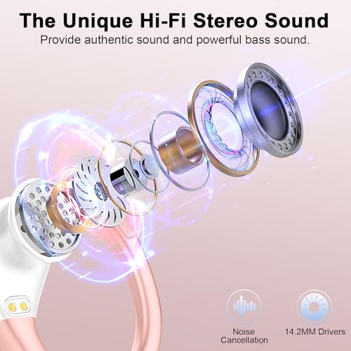 Image of Wireless Earbuds, 75hrs Bluetooth 5.4 Headphone Sport, 2026 Bluetooth Earbuds Deep Bass Over Ear Buds with Earhooks, ENC Noise Cancelling Earphone Mic, IP7 Waterproof for Workout /Running /Gym Rose