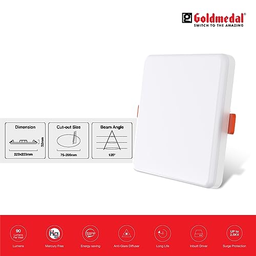 Image of Goldmedal Zion 21W LED Square Panel Light for Bedroom, Living Room, Dining Room, Kitchen - Cool Daylight (6500K) | Pack of 1