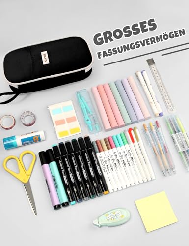 SUNEE Federmäppchen mit großer Kapazität, Ästhetische Mäppchen mit Fächern und Griff, Tragbare Federtasche und Federmappe für Schule, Büro, Mädchen, Jungen, Teenager & Erwachsene, Schwarz