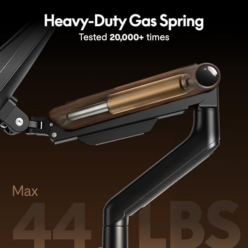 Image of FlexiSpot Laptop Mount, Dual Monitor Arm with Laptop Tray, Fits Up to 49 Inch Monitor and 17.3 Inch Notebook, Full Adjustable Gas Spring Holds up to 44lbs per Arm for Office & Home, Wood Grain