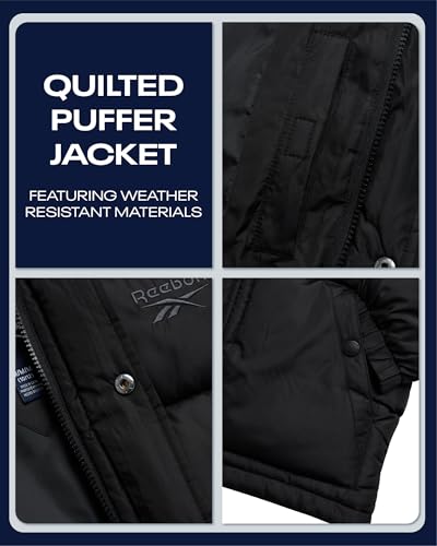 Image of Reebok Boys Heavyweight Puffer Jacket, Wind & Water Resistant Hooded Coat