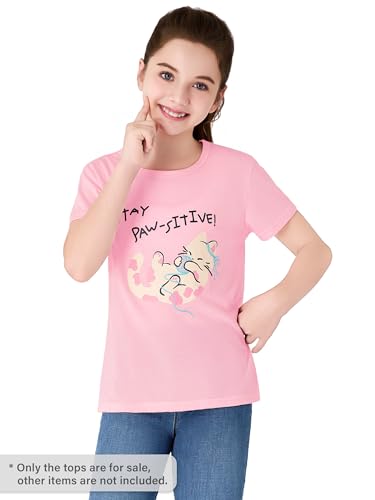 Image of Dvenki Girls Graphic Short Sleeve Crewneck T-Shirt Sizes 6-18 | breathable soft cotton blend, cute graphic prints, summer little and big girls tee, ideal casual wear for school, daily