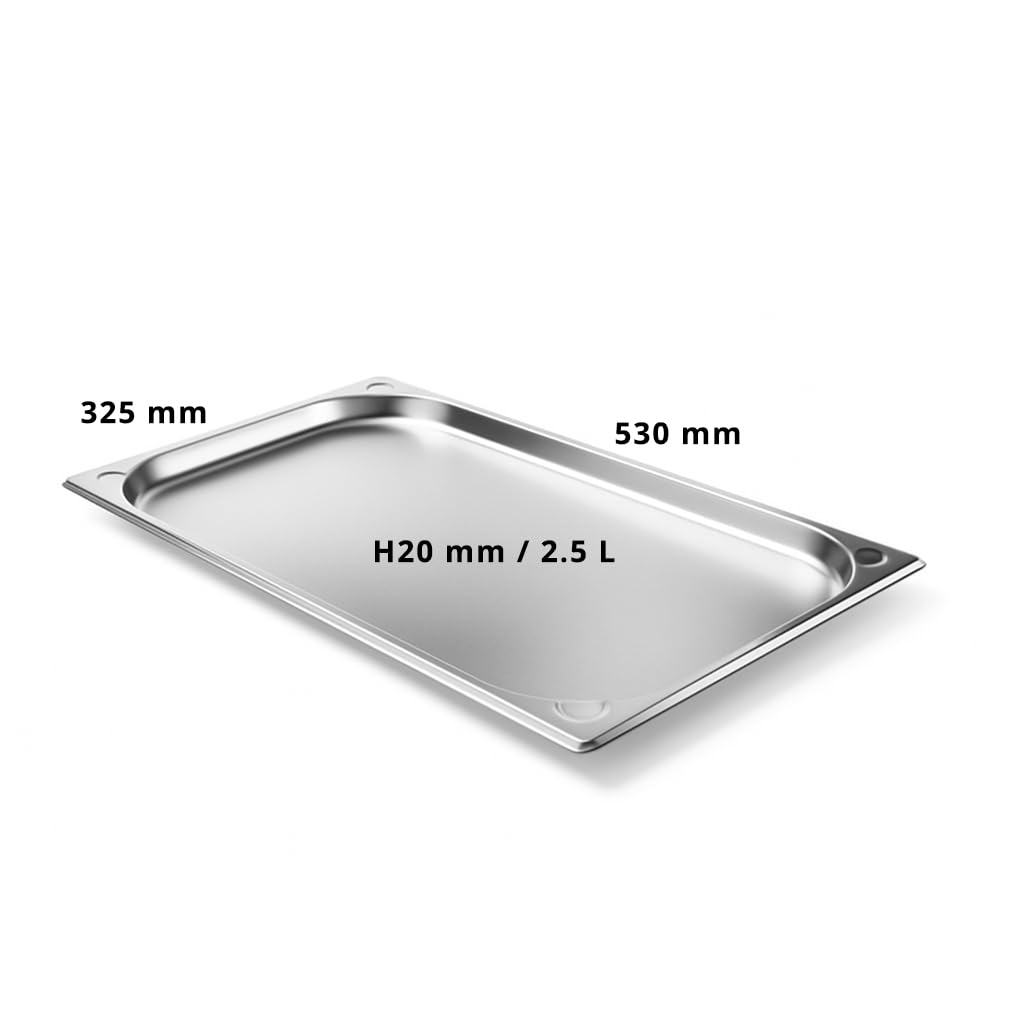 Lot de 4 Bacs Gastronorme GN 1/1 en Inox 201 – Bacs Gastro Professionnels pour Restauration, Cuisine Collective, Traiteur et Hôtel (20 mm 2,5 L)