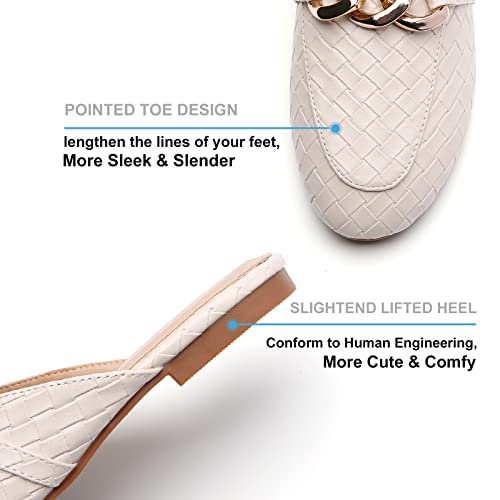 Easysmile Braided Embossed Metal Chain Decor Flat Mules For Women Minimalist Closed Round Toe Slip On Loafers Slides Backless Pointed Toe Mules #TOP2