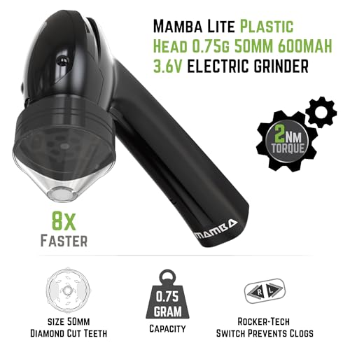 Image of Mamba Lite Electric Herb Grinder, USB Rechargeable Herb & Spice Grinder for Dried Herbs, One-Hand Automatic Kitchen Herb Mill, Portable Spice Grinder with Cleaning Tools, 0.75 g Capacity, Black