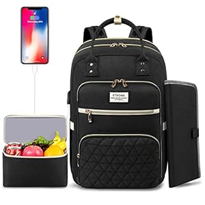ETRONIK Diaper Bag Backpack with Portable Changing Pad, Multifunction Mom Bag with Insulated Cooler Lunch Bag, Large…
