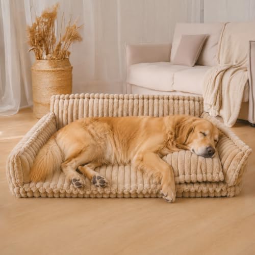 FUNNY FUZZY Dog Bed for Extra Large Dogs Washable Fluffy Removable Orthopedic Pet Sofa with Pillow 4729.515.7 Camel