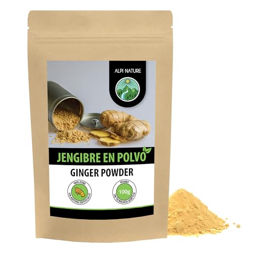 Alpi Nature Jengibre en Polvo 100g, Raíz de Jengibre Seca y Molida para Cocinar y Hornear