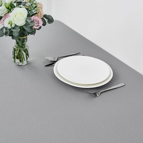 Image of maxmill Square Tablecloth Weaved Texture Stain Resistant Waterproof Wrinkle Free Washable Soft Table Cloth, Decorative Fabric Table Cover for Dining Room Dinner Parties, 52 x 52 Inch, Light Grey
