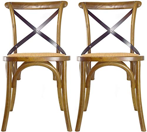 2Xhome Set Of 2 Walnut Mid Century Modern Farmhouse Antique Cross Back Chair With X Back Assembled Solid Real Wooden Frame Antique Style Dining Chair Side For Accent Chairs Woven Kitchen Task Work #TOP24