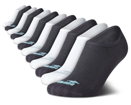 Avia Women's Sport Stretch No Show Liner Socks with Heel Grip (12 Pack), Size 4-9, Grey/White