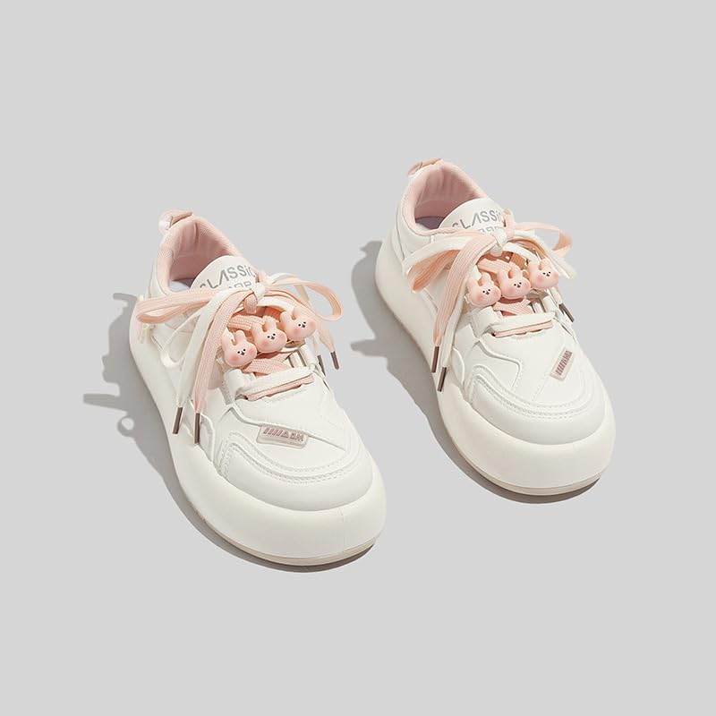 Y2K Cute Shoes Walking Sneakers for Women Chunky Pink Contrast Rabbit Flower Cherry Accents US 4-8 (Pink,5.5)