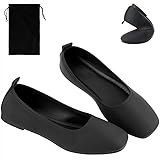 [YAKIDA] 履き心地改良！ 携帯スリッパ レディース 女性用 携帯すりっぱ フォーマルスリッパ 卒業式 入学式 学校 持ち運び 参観用 機内用 収納袋付き（ブラックM）