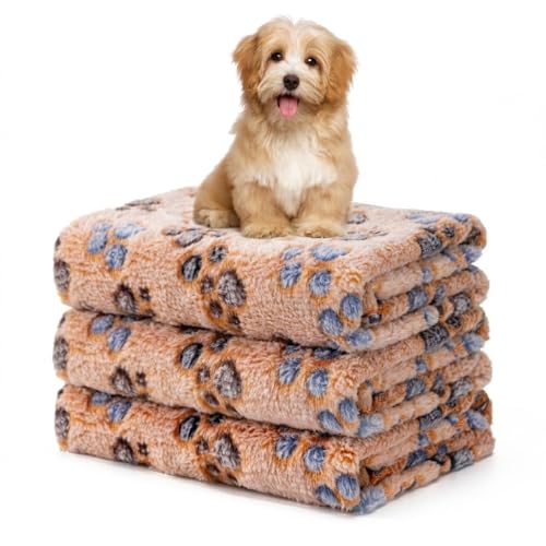 Image of 1 Pack 3 Blankets Fluffy Premium Fleece Soft Pet Blanket Flannel Throw for Cat Dog Puppy (Large 41x31'', Paw-Brown)