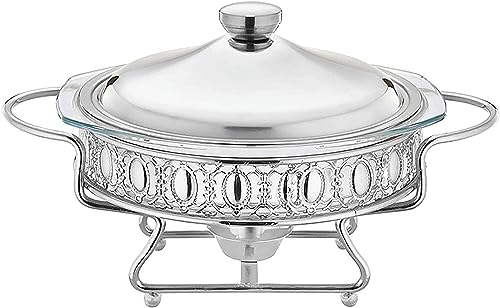 CWCQGH Calentador de Alimentos eléctrico para servidores de Buffet para Fiestas, buffets, Bandeja para Calentar Alimentos, Juego de Buffet para Platos de frotamiento de Chef, ju,Silver
