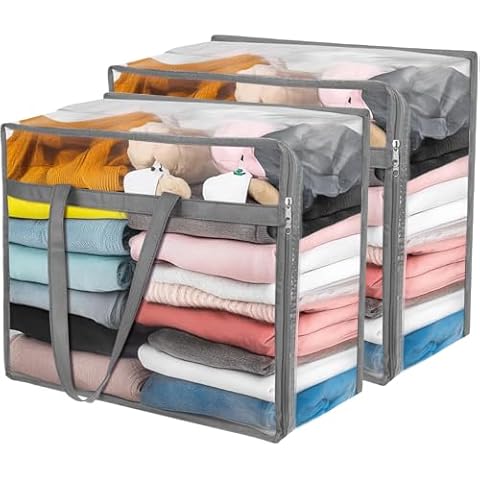 Budding Joy Clear Zippered Storage Bags for Clothes,40L Closet Organizers and Storage Containers Vinyl Moving Bag for Bedding, Linen, Blankets, Comforters, Clothing & Toys, Grey, 2 Pack Cover
