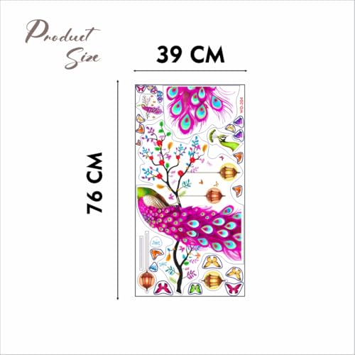 Image of Peacock Wall Sticker Vinyl, Colourful Wall Art Decal with Hanging Lanterns, Decorative Sticker for Living Room, Multi-Colour