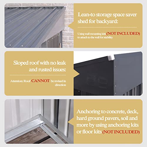 Mupater Outdoor Storage Shed 4X8 Ft, Garden Tool Shed, Metal Lean-To Shed Kit For Backyard Lawn With Lockable Door And Vents, Grey #TOP3