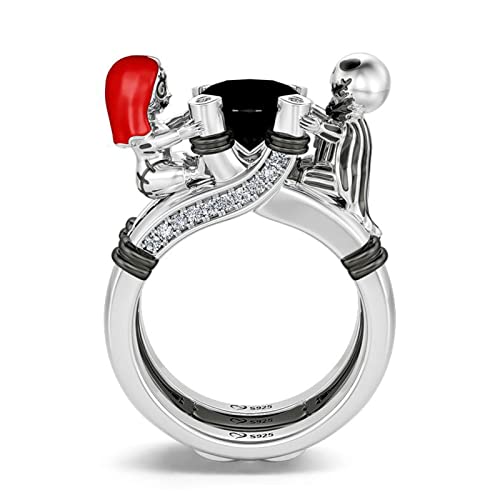 Image of Jeulia Hug Me Magic of Love Skull Couple Round Cut Sterling Silver Ring for Women Wife Girlfriend Engagement Wedding Anniversary Christmas Birthday With Jewelry Box
