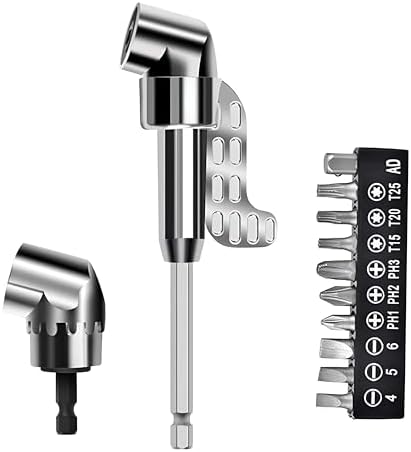 105 Degree Right Angle Drill Adapter, Multifunction 90 Degree Drill Attachment & Right Angle Screwdriver, Solid Construction Corner Tool (long+short)