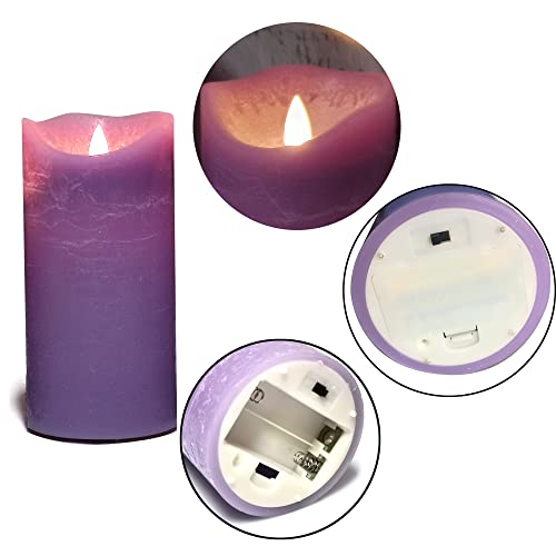 Image of iZAN 3 Pack Real Wax Flameless Candles Battery Operated LED Pillar Flickering Realistic Electric Candle Gift Sets with Remote Control and Cycling 24 Hours Timer 3 inchD X 4 inch 5 inch 6 inch H (Purple)