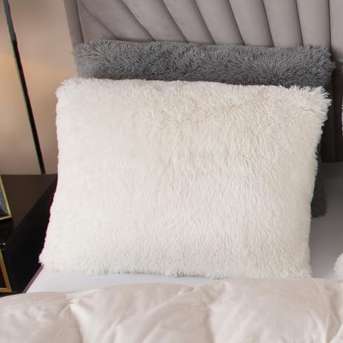 EMME Plüsch Bettwäsche Set 135x200cm Biber Flauschige Bettdecke Set für Bett Shaggy und Plüsch weiche Bettwäsche Bettbezüge und 1 Kissenbezug 80x80cm, Weiß