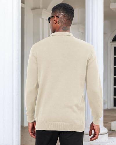 Men's Casual Knit Polo Sweater Classic Long Sleeve Thermal Basic Zip Collar Shirts3