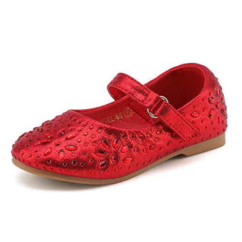 DREAM PAIRS ANGEL-66 Mary Jane Rhinestone Embelishment Throughout Ballerina Flat Red 5 M