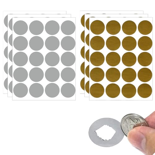 HABNI 120 Piezas 25mm Tarjeta Rasca Pegatinas, Scratch Sticker, Adhesivas para Sorpresa Pegatinas, Rasca y Gana Personalizado Pegatinas Rasca(Dorado & Plateado)