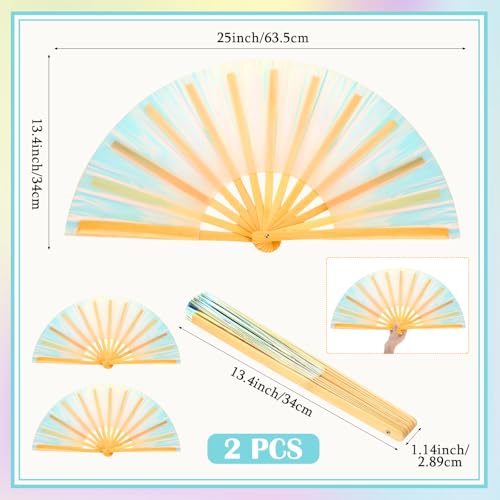 Image of Maitys Large Rave Fan Folding Handheld Fans 13'' Clap Fans for Line Dancing Clack Fan Holographic Festival Accessory for Martial Art Gift Performance, Includes 2 Pouch