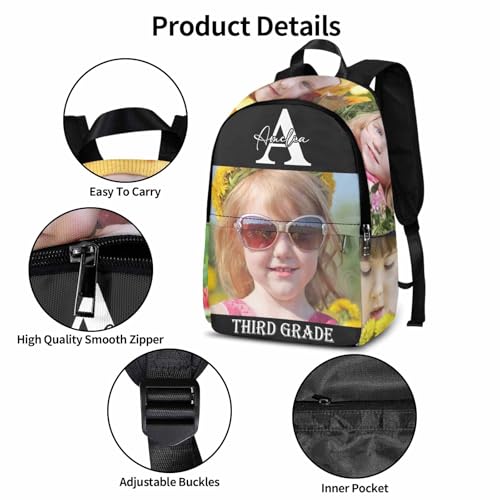 Image of Personalized Backpacks for Kids Custom Bookbag Lunch Box Set for Girls Boys Toddler School Daypack with Photo Name Elementary School Travel Daypack