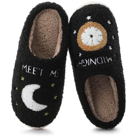 Menore Meet Me At Midnight Slippers for Womens Mens Soft Warm Fuzzy House Slides Memory Foam Lightweight Slip-on Slippers Indoor Outdoor Cover
