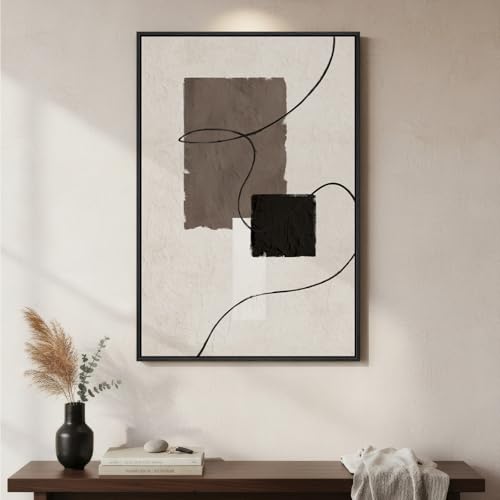 Framed Black and White Neutral Abstract Wall Art, Modern Canvas